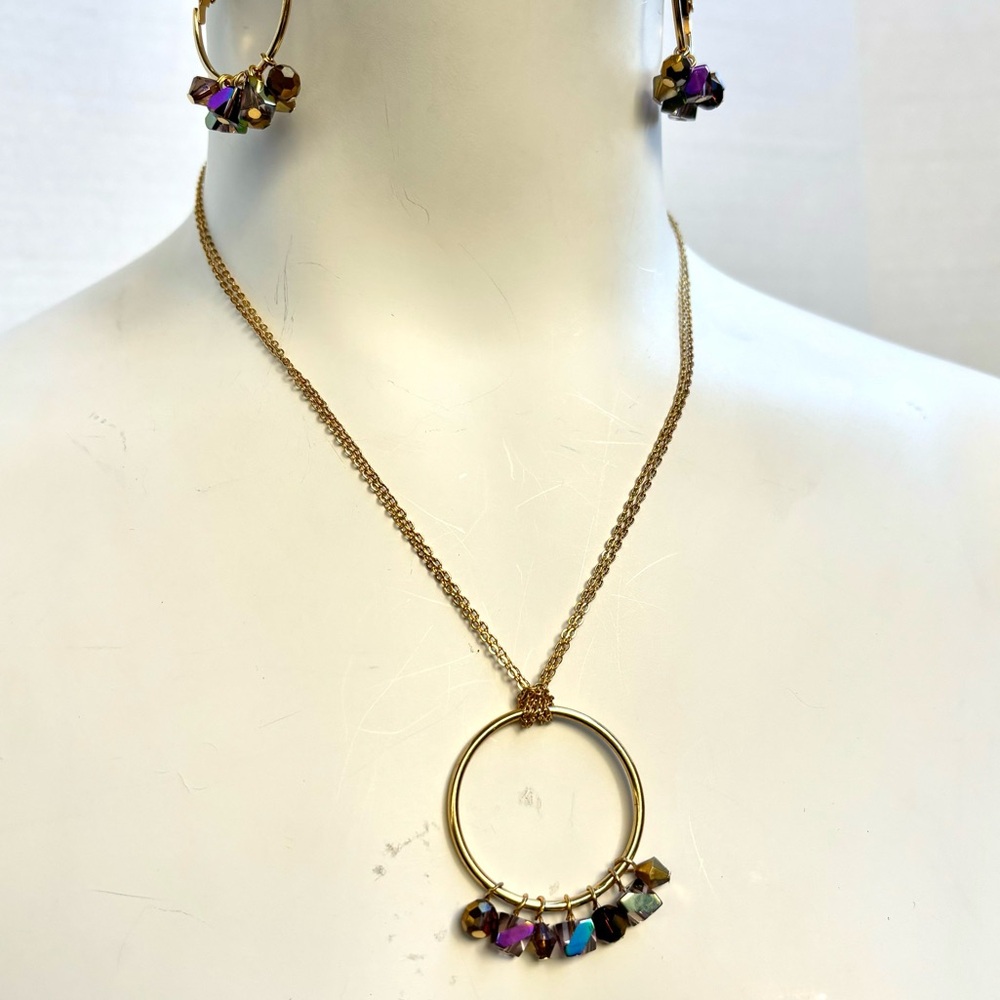 Necklace and Earrings; Iridescent Glass Bead
